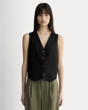 The Vest in Stretch Linen | Black