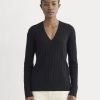 The Cable V-Neck in Cotton Cashmere | Black