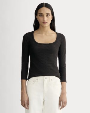 The Pointelle Scoop-Neck Top | Black