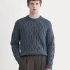 Cable Knit Crew in Luxe Merino | Heather Midnight Navy