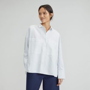 The Boxy Oxford | White / Periwinkle Mini Stripe