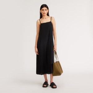 The Satin Square-Neck Slip Dress | Black