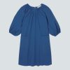 The Seersucker Puff Sleeve Dress | Deep Blue