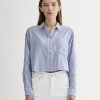 The Way-Short Shirt in Silky Cotton | Bone / Mazarine Blue