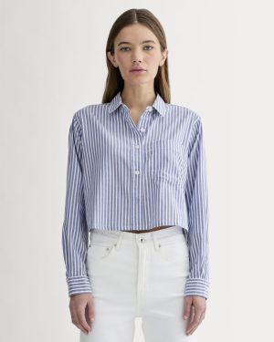 The Way-Short Shirt in Silky Cotton | Bone / Mazarine Blue