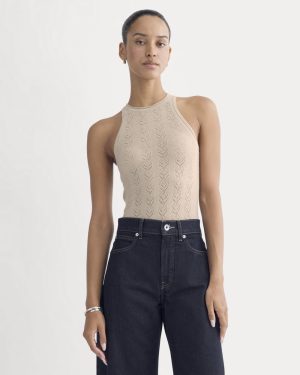 The Pointelle Racerback Tank in Ultrafine Merino | Pale Blush