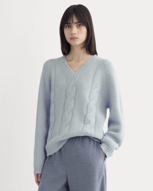 Cloud Cable V-Neck Sweater | Forever Blue
