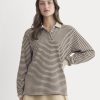 Oversized Pique Polo | Dusty Beige/Deep Plum Stripe