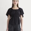 The Flutter-Sleeve Top in Stretch Linen | Black