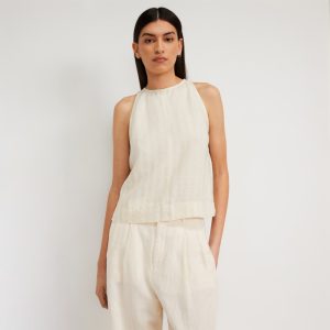 The Linen High-Neck Tank | Brazilian Sand / Canvas Tan