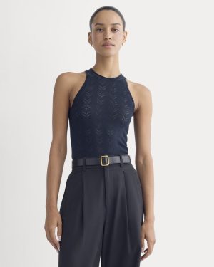 The Pointelle Racerback Tank in Ultrafine Merino | Navy