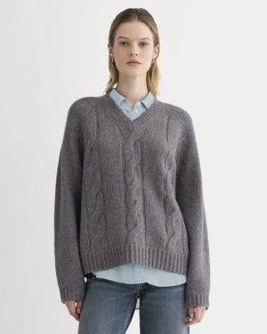 Cloud Cable V-Neck Sweater | Blue Multi Twist