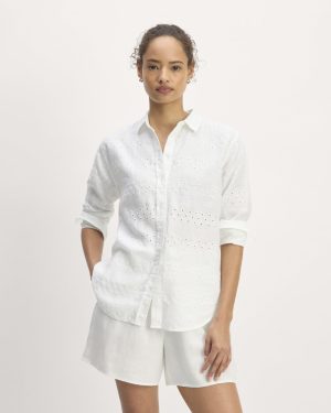 The Linen Eyelet Relaxed Shirt | White Eyelet