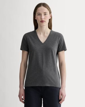 The Slim V-Neck Tee in Essential Cotton | Heathered Soot