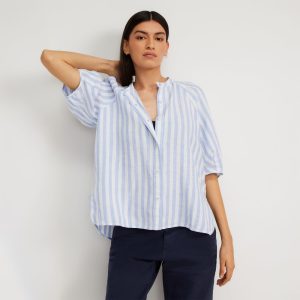 The Linen Puff Sleeve Shirt | Blue / White