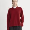 V-Neck Sweater in Extrafine Luxe Merino | Berry Red