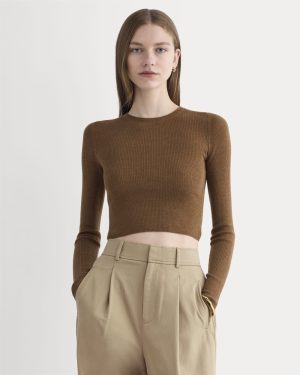 The Cropped Crew Top in Ultrafine Merino | Heathered Toffee