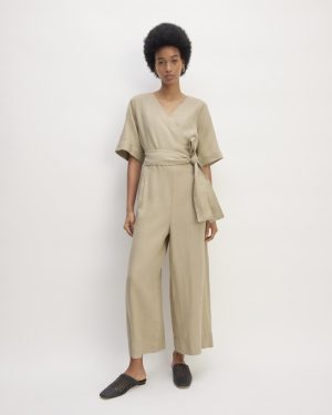 The Wrap Jumpsuit in Linen | Trench Coat Khaki